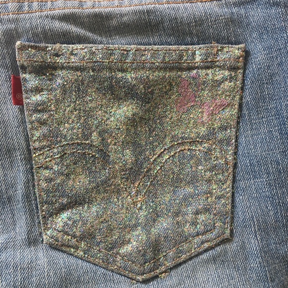 Levi’s 505 Straight Leg Jeans Sparkle Glitter Butterfly Back Pocket Vintage Y2K - Picture 12 of 13